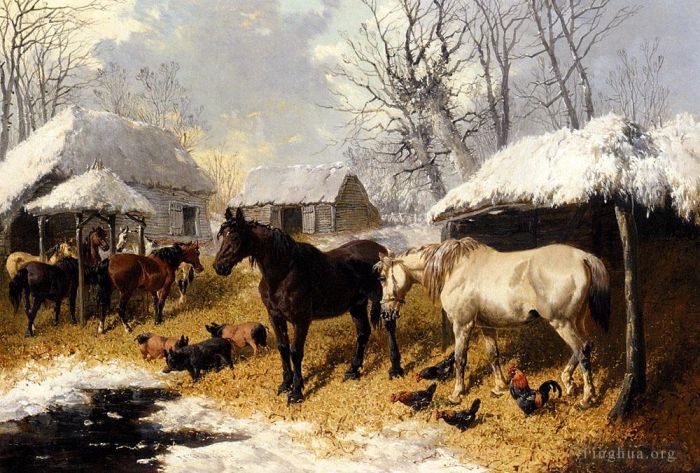 小约翰·弗雷德里克·费林 的油画作品 -  《冬天的农家场景》
