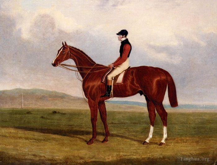 小约翰·弗雷德里克·费林 的油画作品 -  《灵活的伊利斯,(Elis),与约翰·戴,(John,Day,Up),合作的栗色赛马》