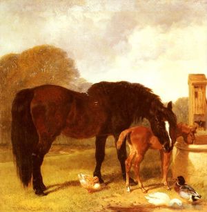 艺术家老约翰·弗雷德里克·费林作品《马和马驹在槽里浇水》