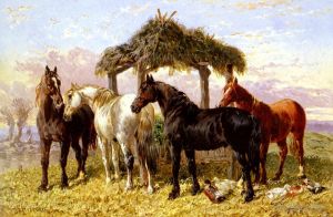艺术家老约翰·弗雷德里克·费林作品《河边的马和鸭子》