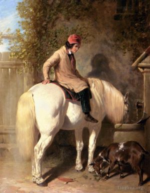 艺术家老约翰·弗雷德里克·费林作品《一个男孩给他的灰色小马浇水的茶点》
