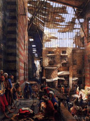 艺术家约翰·弗雷德里克·刘易斯作品《开罗,Ghorreyah,街道和清真寺的景观》