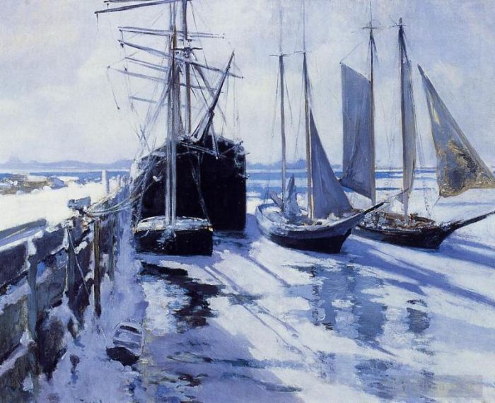 约翰·亨利·托曼 的油画作品 -  《康涅狄格州海岸,冬季》