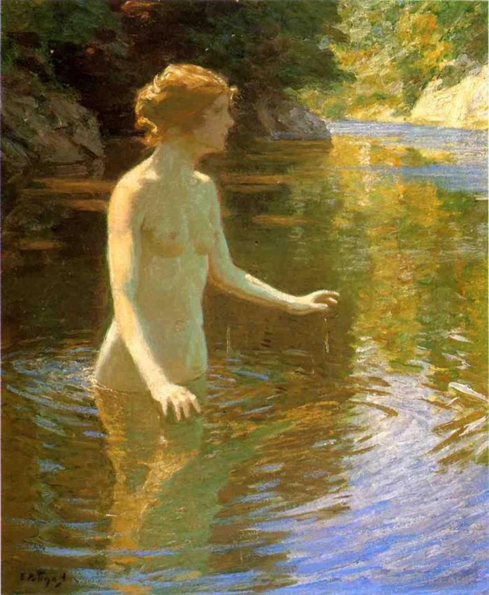 约翰·亨利·托曼 的油画作品 -  《魔法池印象派裸体》