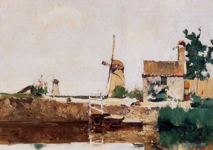 约翰·亨利·托曼 的油画作品 -  《多德雷赫特风车》