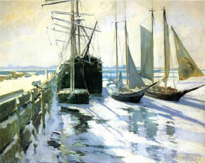 约翰·亨利·托曼 的油画作品 -  《冬季格洛斯特港》