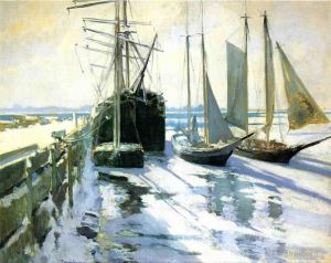 艺术家约翰·亨利·托曼作品《冬季格洛斯特港》