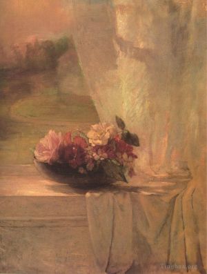 艺术家约翰·拉法基作品《波斯瓷水碗中的花朵》