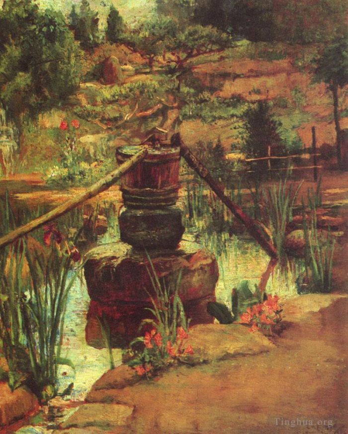 约翰·拉法基 的油画作品 -  《日光花园里的喷泉》