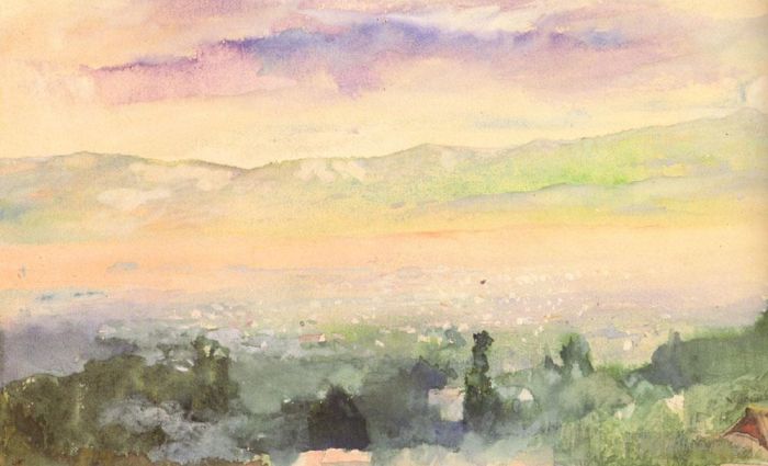 约翰·拉法基 的各类绘画作品 -  《京都雾中的日出》