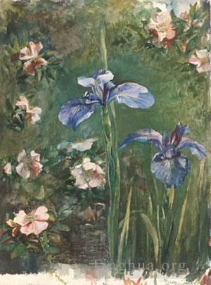 约翰·拉法基 的各类绘画作品 -  《野玫瑰和鸢尾花》