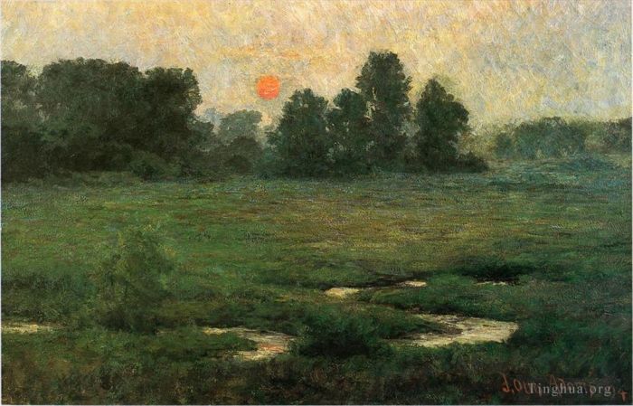 约翰·奥蒂斯·亚当斯 的油画作品 -  《八月的日落,Prarie,Dell》