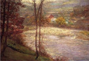 艺术家约翰·奥蒂斯·亚当斯作品《印第安纳州布鲁克伊尔白水河的早晨》
