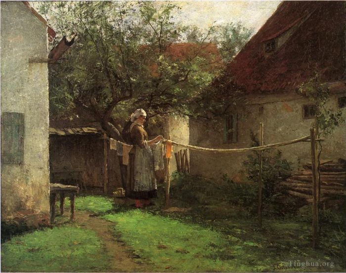 约翰·奥蒂斯·亚当斯 的油画作品 -  《巴伐利亚洗涤日》