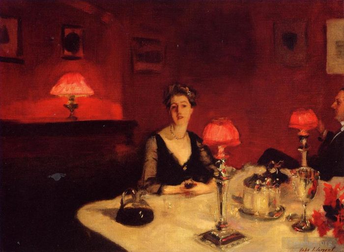 约翰·辛格·萨金特 的油画作品 -  《夜间餐桌肖像》