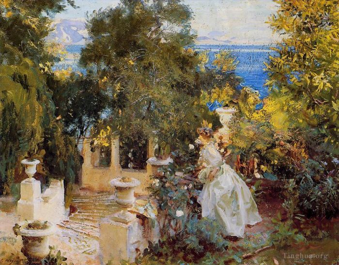 约翰·辛格·萨金特 的油画作品 -  《科孚岛的花园》