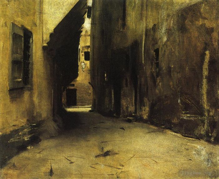 约翰·辛格·萨金特 的油画作品 -  《威尼斯的一条街2》