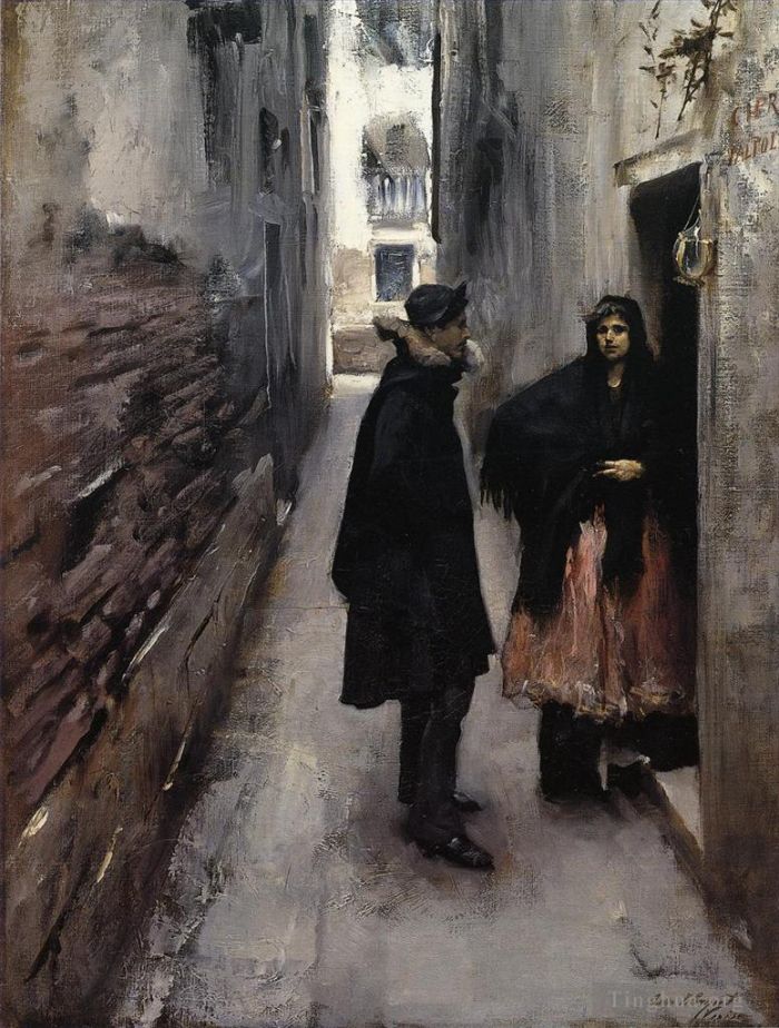 约翰·辛格·萨金特 的油画作品 -  《威尼斯的一条街》