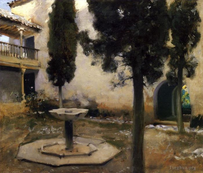 约翰·辛格·萨金特 的油画作品 -  《阿罕布拉宫庭院》