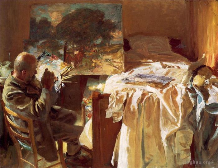 约翰·辛格·萨金特 的油画作品 -  《工作室里的艺术家》