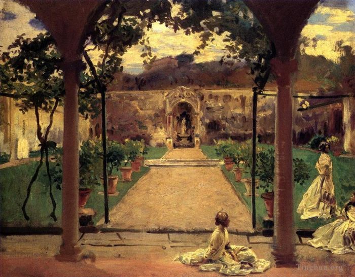 约翰·辛格·萨金特 的油画作品 -  《在加利塔,(Torre,Galli),花园里的女士们》