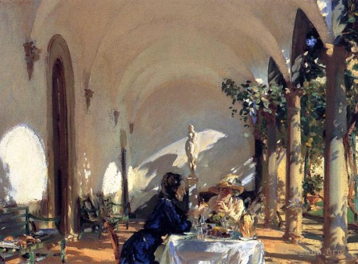 约翰·辛格·萨金特 的油画作品 -  《在凉廊享用早餐》