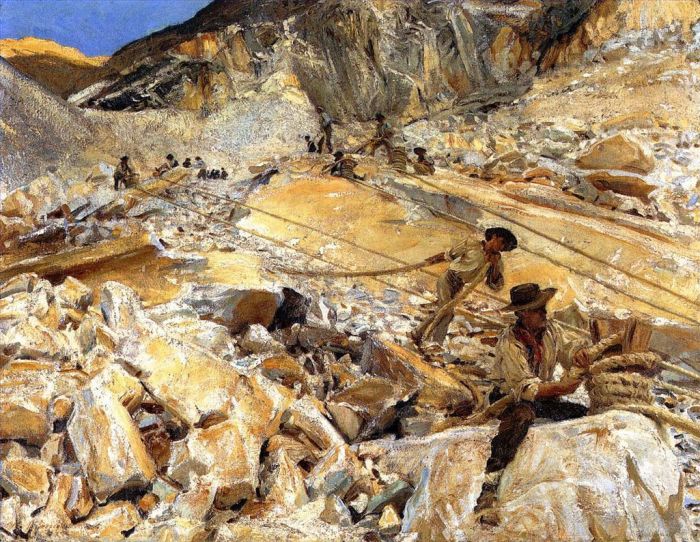约翰·辛格·萨金特 的油画作品 -  《从卡拉拉采石场运来,Dopwn,大理石》