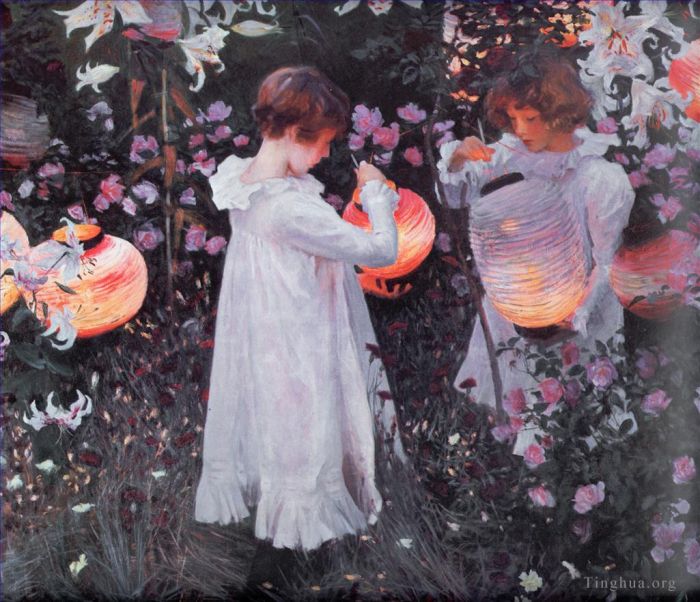 约翰·辛格·萨金特 的油画作品 -  《康乃馨百合百合玫瑰》