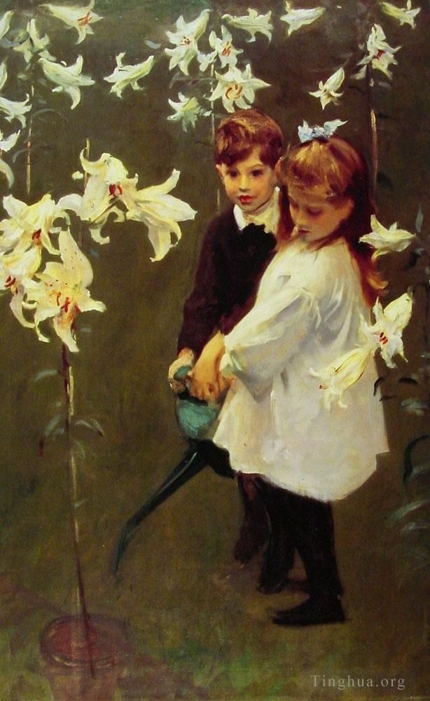 约翰·辛格·萨金特 的油画作品 -  《维克斯儿童的花园研究》
