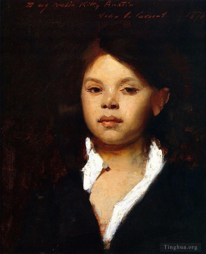 约翰·辛格·萨金特 的油画作品 -  《意大利女孩肖像头像》