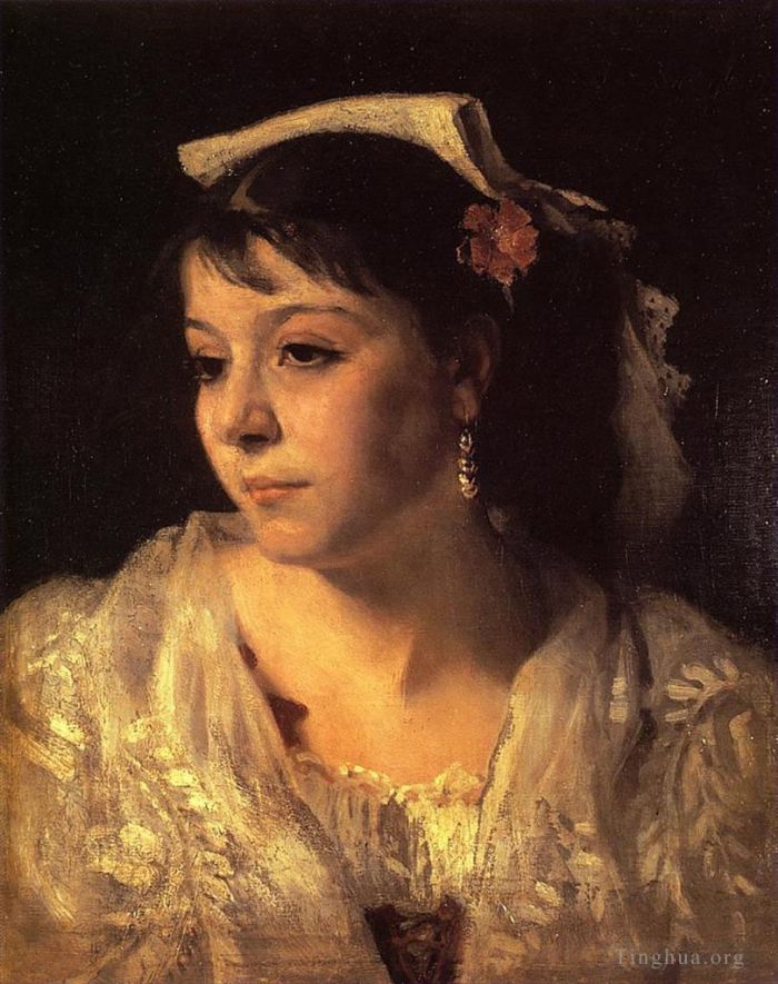 约翰·辛格·萨金特 的油画作品 -  《意大利女人肖像头像》