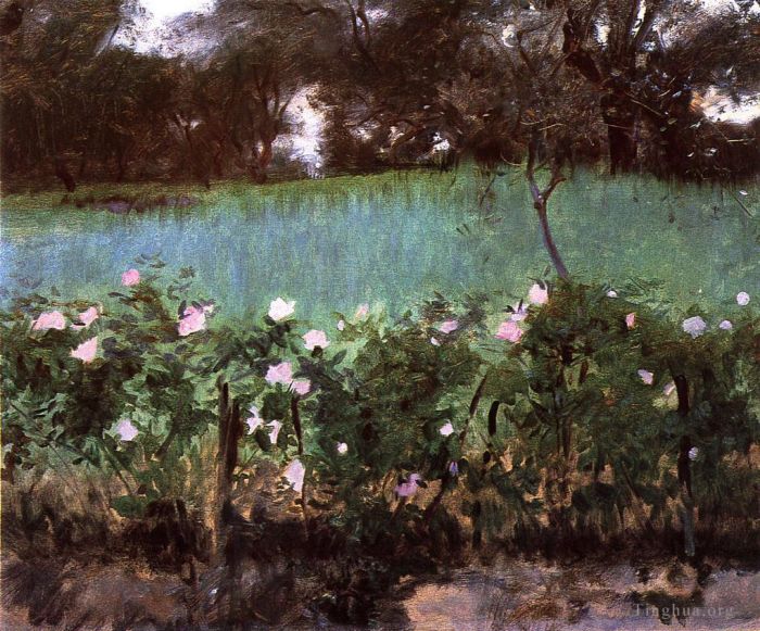 约翰·辛格·萨金特 的油画作品 -  《风景与玫瑰格子》