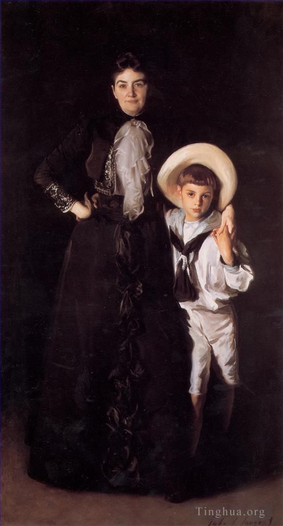 约翰·辛格·萨金特 的油画作品 -  《爱德华·L·戴维斯夫人和她的儿子利文斯顿肖像》