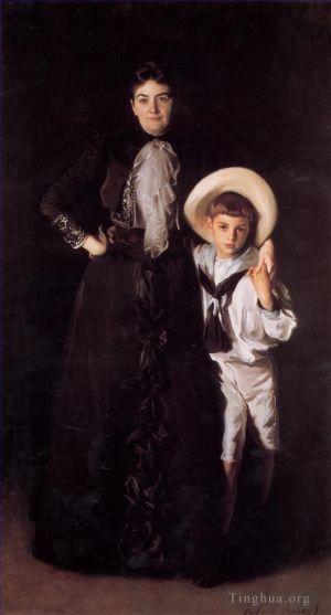艺术家约翰·辛格·萨金特作品《爱德华·L·戴维斯夫人和她的儿子利文斯顿肖像》