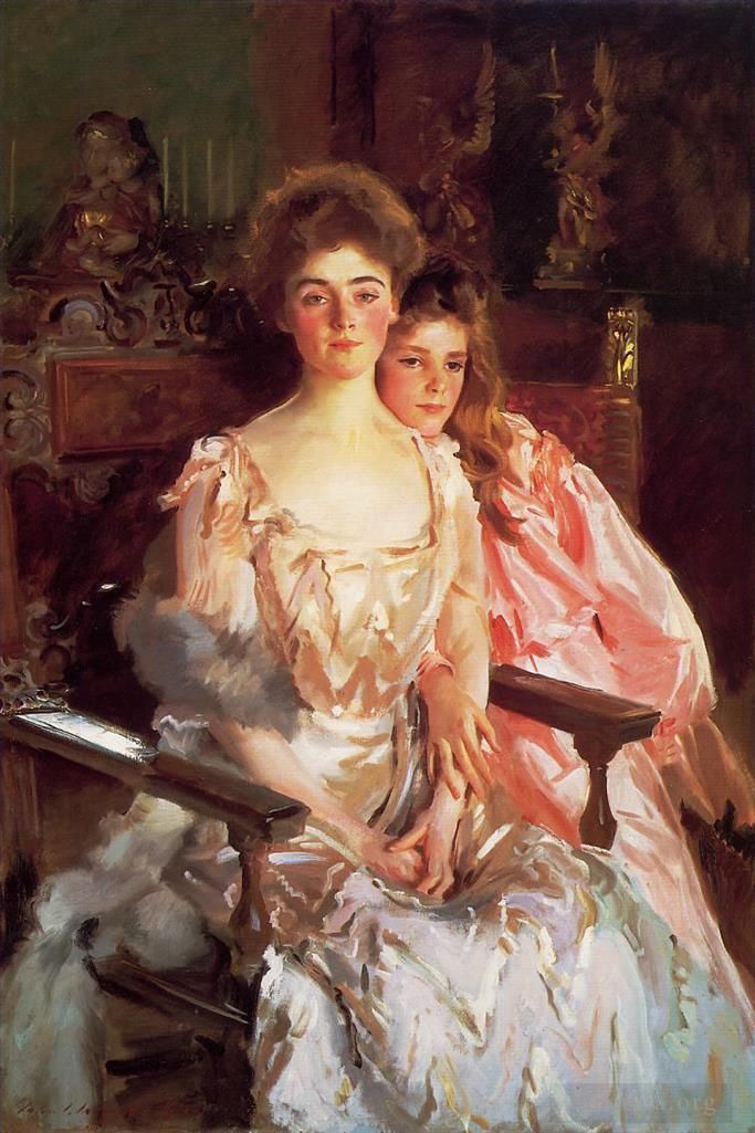 约翰·辛格·萨金特 的油画作品 -  《菲斯克·沃伦夫人和她的女儿雷切尔肖像》