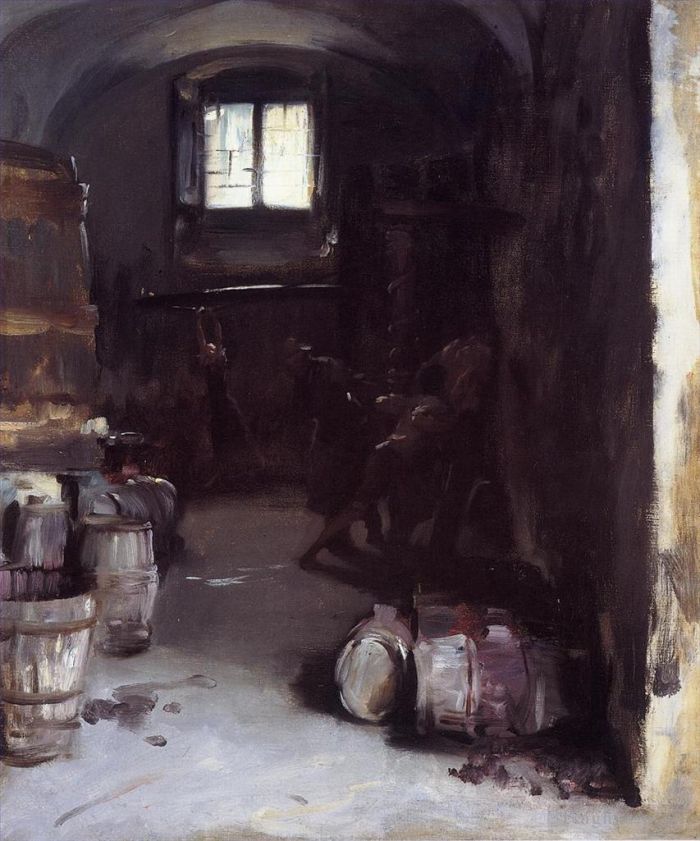 约翰·辛格·萨金特 的油画作品 -  《压榨佛罗伦萨酒窖的葡萄》