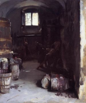 艺术家约翰·辛格·萨金特作品《压榨佛罗伦萨酒窖的葡萄》