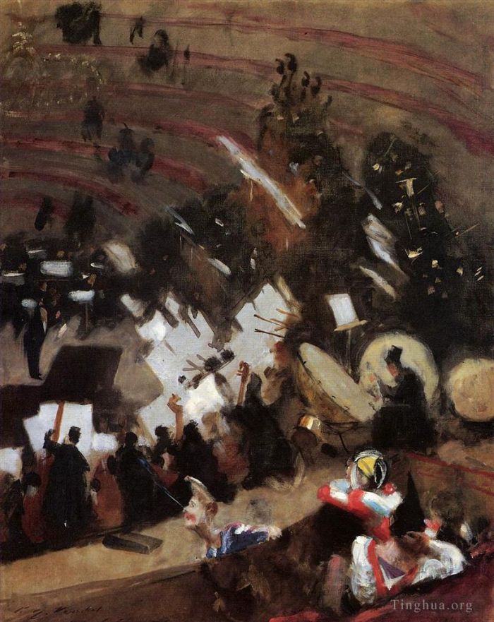 约翰·辛格·萨金特 的油画作品 -  《Pas,de,Loup,管弦乐团在,Cirque,dHiver,排练》