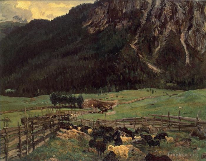 约翰·辛格·萨金特 的油画作品 -  《蒂罗尔州的羊圈》