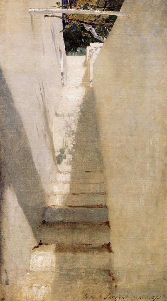 约翰·辛格·萨金特 的油画作品 -  《卡普里岛的楼梯》