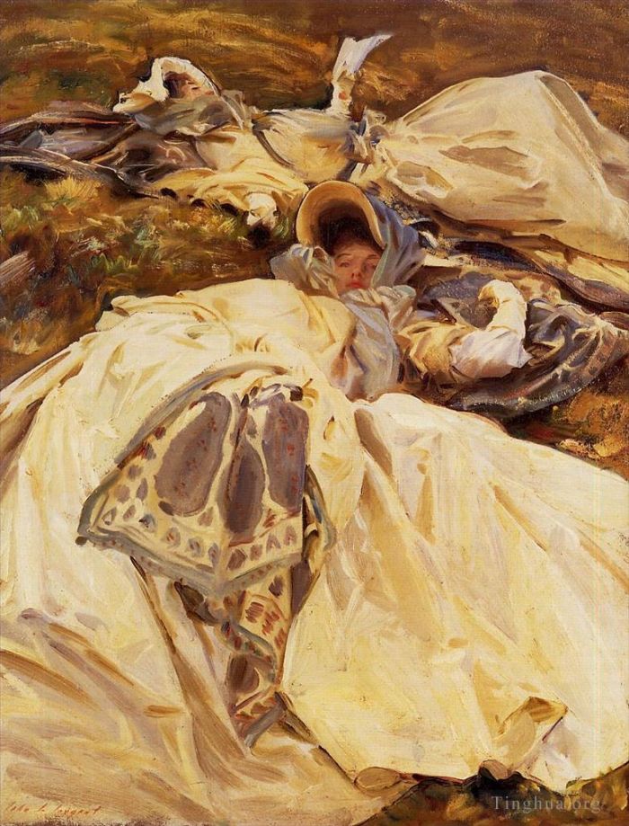 约翰·辛格·萨金特 的油画作品 -  《两个穿白裙子的女孩》