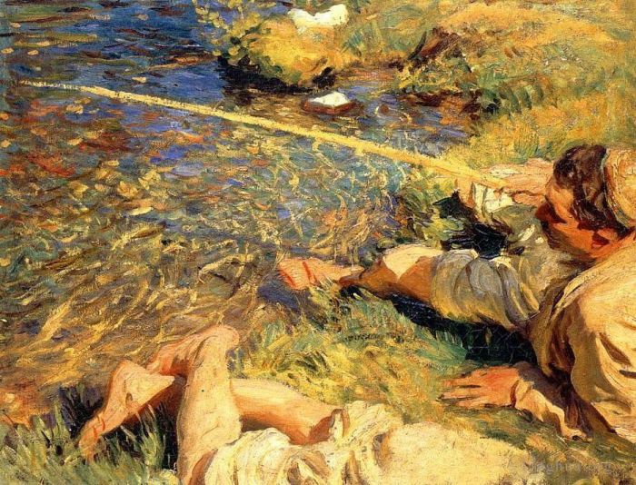 约翰·辛格·萨金特 的油画作品 -  《瓦尔达奥斯塔男子钓鱼》