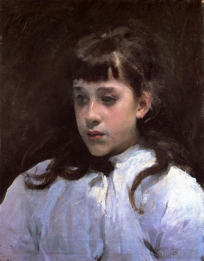 约翰·辛格·萨金特 的油画作品 -  《穿着白色棉布衬衫的年轻女孩》