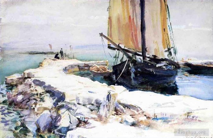 约翰·辛格·萨金特 的各类绘画作品 -  《San,Viigilio,船上的加尔达湖上方》