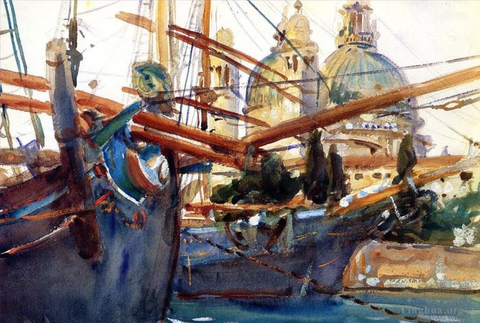 约翰·辛格·萨金特 的各类绘画作品 -  《礼炮船后面》