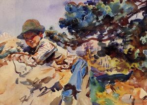 艺术家约翰·辛格·萨金特作品《岩石上的男孩》