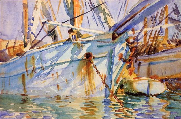 约翰·辛格·萨金特 的各类绘画作品 -  《在黎凡特港口的船上》