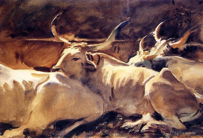约翰·辛格·萨金特 的各类绘画作品 -  《休息中的牛》