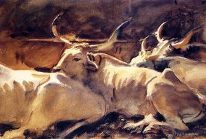 艺术家约翰·辛格·萨金特作品《休息中的牛》