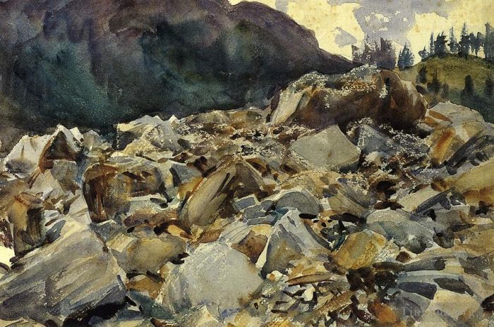 约翰·辛格·萨金特 的各类绘画作品 -  《Purtud,阿尔卑斯山风光和巨石》